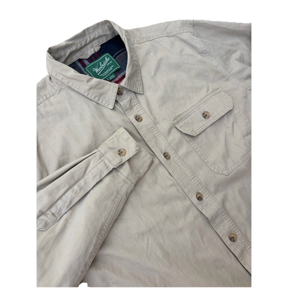 Woolrich Jacket Mens XXL Beige Canvas Shirt Jacket Plaid Lined Insulated Heavy